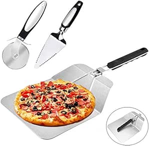 HOUPDA - Juego de 3 espátulas para pizza con mango plegable, con rueda