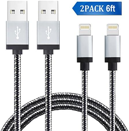 iPhone Charger Cable, Areker 2Pack 6ft iPhone Charging Cord Durable Nylon Braided Sync and Charge Lightning Cable Wire for iPhone 7 Plus 6s 6 Plus SE 5s 5c iPad Mine Air IOS Device (Black)