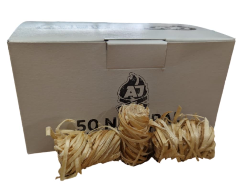 AJ Timber - Box 50 Natural Wax Dipped Wood Wool Firelighters