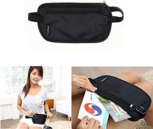 Aulola Travel Waist Security Wallet Bum Belt Zipped Flat Pouch Slim Thin Bag Black Black