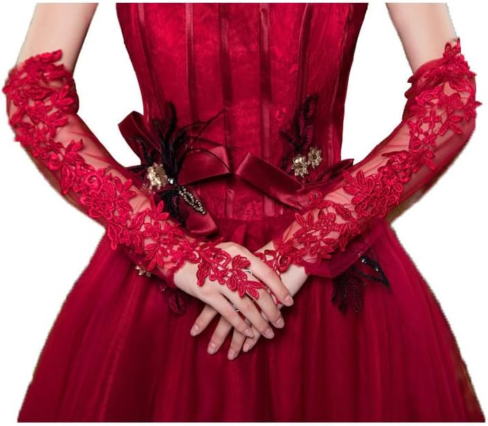 Guantes rojos de encaje sin dedos, accesorio nupcial - España