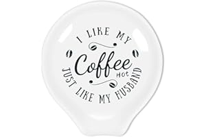 Uhealik Funny Coffee Ceramic Coffee Spoon Holder-Coffee Spoon Rest -Coffee Bar Spoon holder -Coffee Lovers Gift for Women Men (I Like My Coffee Hot Just Like My Husband)