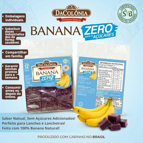 KIT 4x Muito sabor e ZERO AÇUCAR - DaColônia - 2 Bananinha (180g cada) - 2 Pé de Moleque (100g cada), total de 560g de produtos naturais (4 unid.)