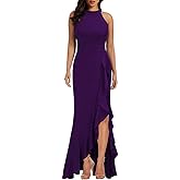 WOOSEA Women's High Neck Split Bodycon Mermaid Evening Cocktail Long Dress