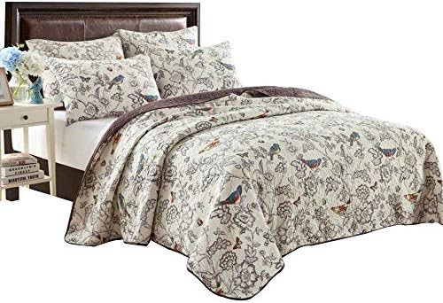 EAVD Grey Leaf Pattern Duvet Cover King Soft 100% Cotton Chic Leaves Printed Bedding Set with 2 Pillowcases Modern Style Botanical Leaf Pattern Comforter Cover with Zipper Closure