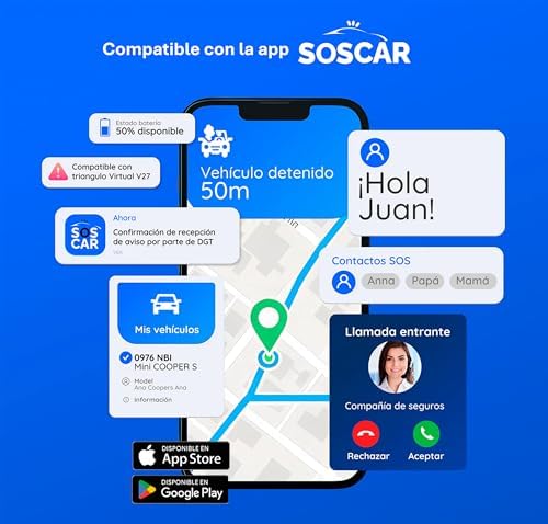 Baliza V16 Homologada DGT con Geolocalizador | Luz de Emergencia Coche Certificada DGT 3.0 | 12 Años Conectividad - V16 Homologada 2026- Compatible con la app SOSCar