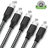 ONSON Micro USB Cable,5Pack 2x3FT 2x6FT 10FT Long Premium Nylon Braided Android Charger USB to Micro USB Charging Cable Samsung Charger Cord for Samsung Galaxy S7 Edge/S7/S6/S4/S3,Note 5/4- BlackWhite