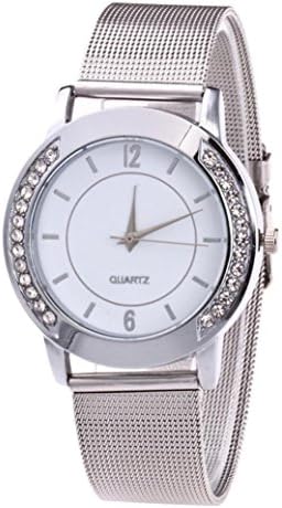 Fashion Women Crystal Golden Stainless Steel luxury mesh Quartz Wrist Watch Bracelet rhinestone cheap (Silver)