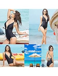 ELOVER Traje de baño de una pieza con cuello en V y cuello acolchado para dama