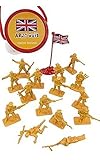 WWII British Infantry with Flag 8th Army World at War Toy Soldiers Series Plastic Army Men Figures 1/32 Scale 17 Pieces with Reusable Tube Storage - Marx, Airfix, Matchbox Type Figures