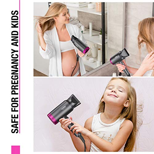 Ionic Hair Dryer, CONFU 1875W Professional Salon Negative Ionic Fast Drying Hair Blow Dryer with 3 Heat Settings, Infinity Speed Settings & Cool Settings, 1 Diffuser and 1 Concentrator Nozzles