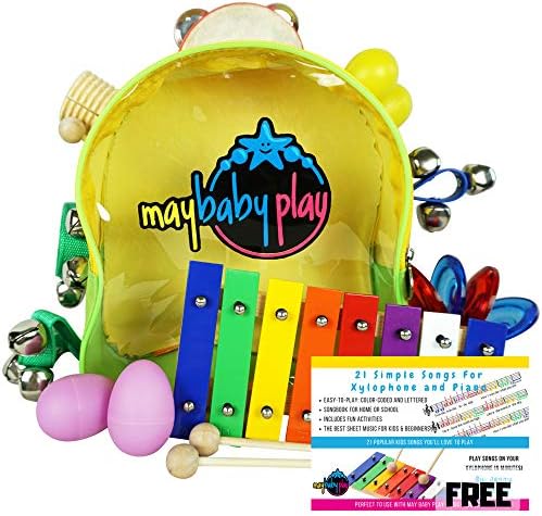MAY BABY PLAY Kids Musical Instruments Set with 21 Songs EBook - My First Musical Adventure | Musical Toys for Toddlers Pre-School Kindergarten Education | with Backpack