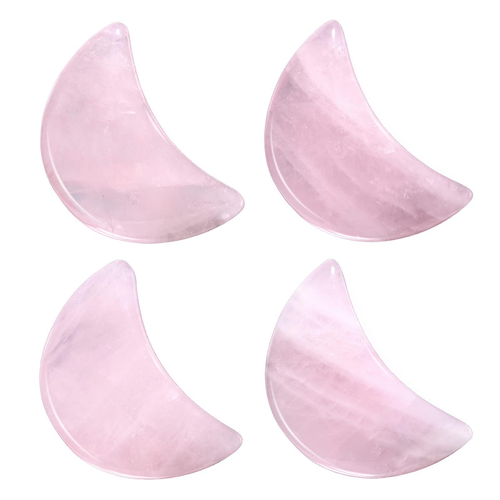 Nupuyai 4pcs Moon Shape Rose Quartz Crystal Palm Pocket Worry Stone Set, Polished Reiki Stone for Chakra Healing Jewellery Making Home Decor