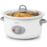 ICOOK Slow Cooker 3.5 Quart USC-351-OG,Dishwasher Safe Crock/Ceramic inner pot and Glass lid,Small Slow Cooker,Oval Shape,White