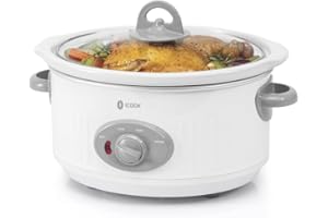 ICOOK Slow Cooker 3.5 Quart USC-351-OG,Dishwasher Safe Crock/Ceramic inner pot and Glass lid,Small Slow Cooker,Oval Shape,White