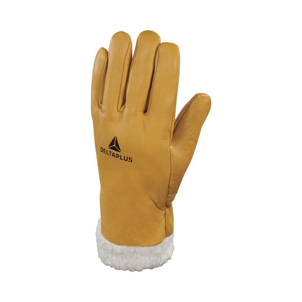 Delta plus Leather Gloves - Glove for Cold Cow Flower Yellow Lining Size 10
