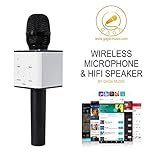 GAGA Wireless Microphone Q7 Karoake Pro, Rechargeable 3-in-1 2600mAh, Portable Handheld Bluetooth Karaoke Microphone and Speaker, Karaoke Machine KTV for iPhone, iPad, Android or PC (Black)