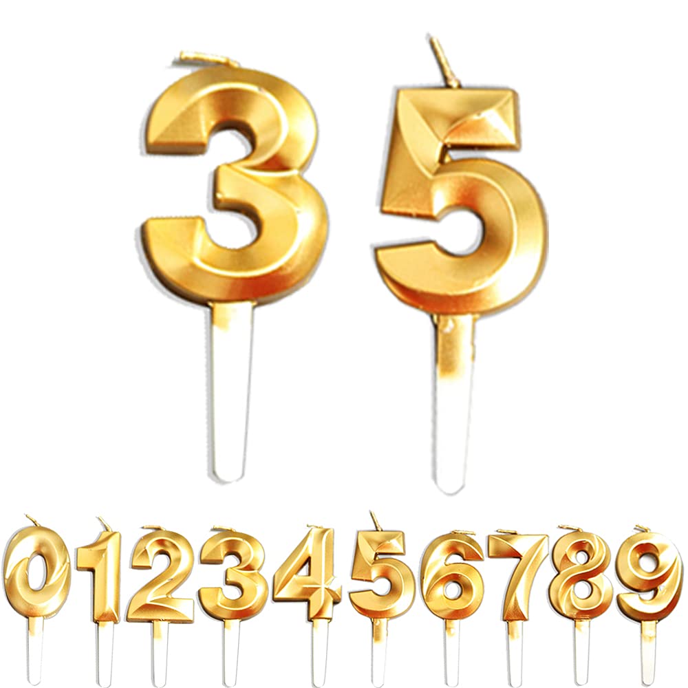 Birthday Candles, 35th/53th/3th/5th Birthday Cake Candles, Cake Decoration for Birthday Party Wedding Anniversary Graduation Party Supplies (Gold, Number 3&5)
