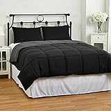 3 Piece Reversible Down Alternative Comforter Set by ExceptionalSheets Medium Weight, Full/Queen, Black/Grey