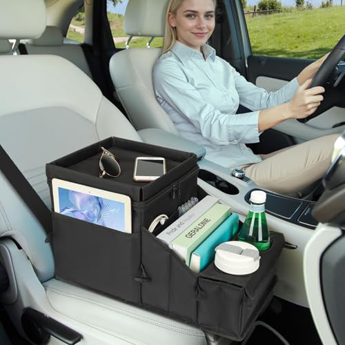 INFANZIA Car Seat Organizer, Backseat Van Organizer with Cup Holders for Car Front Passenger and Back Seat, Carseat Storages with Cooler Compartment for Kids and Adults for Toy, Snacks (Black)