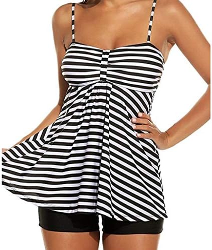 Women Swimsuits,POTO Womens Bikini Sets Plus Size Two Piece Striped Tankini Skirted with Boyshorts Swimwear Bathing Suits