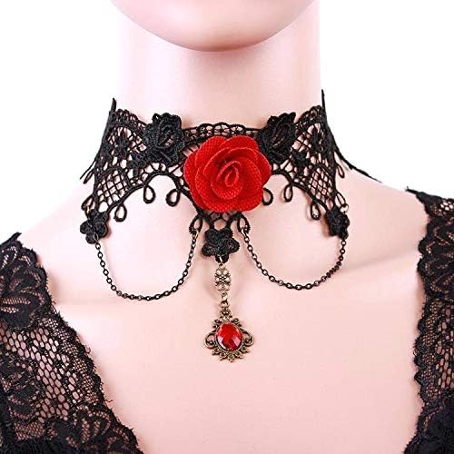 Artifice® red rose flower cane temperament of crystal lace bracelet with ring one opisthenar & Necklace Collar Choker Elegant