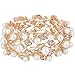 EVER FAITH Gold-Tone Crystal Cream Simulated Pearl 1920's Style Leaf Stretch Bracelet Clear