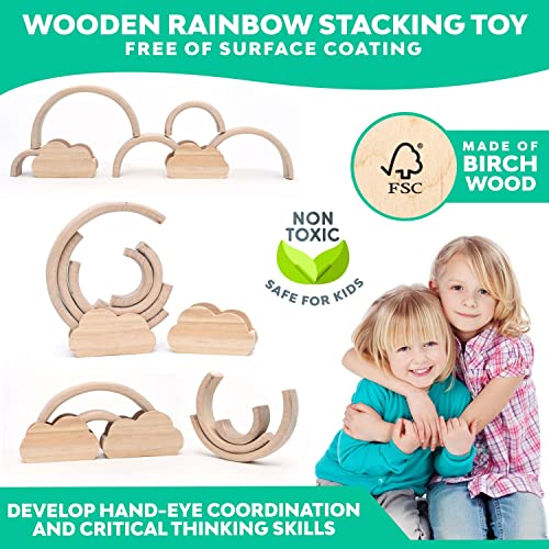 Natural Wooden Rainbow Stacker Toy Rainbow Wooden Stacker