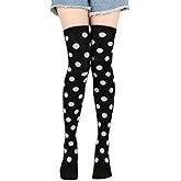 Violet Mist Thigh High Socks for Women Novelty Polka Dot Over the Knee High Socks Black Funny Extra Long Sock Thigh Highs