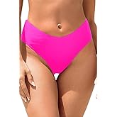 Zmart Women V Cut Cheeky Bikini Bottoms - Mid Waist High Cut Swim Bathing Suit Bottoms V Front Swimsuit