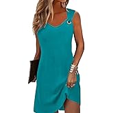 Yandino Summer Dresses for Women Sleeveless Casual Sundresses Loose Beach Cover Ups Trendy Tank Midi Sun Dress