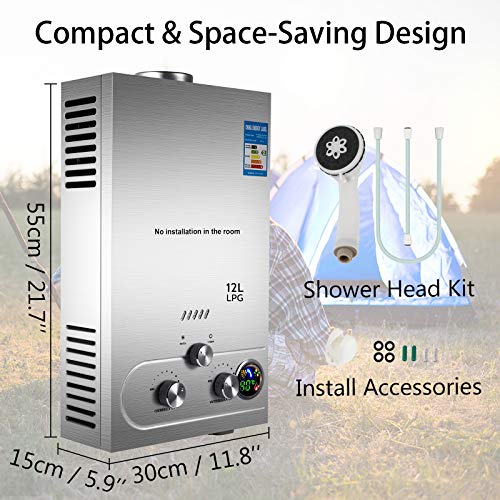 Happybuy Tankless Water Heater Propane 12L Propane Water Heater 3.2GPM