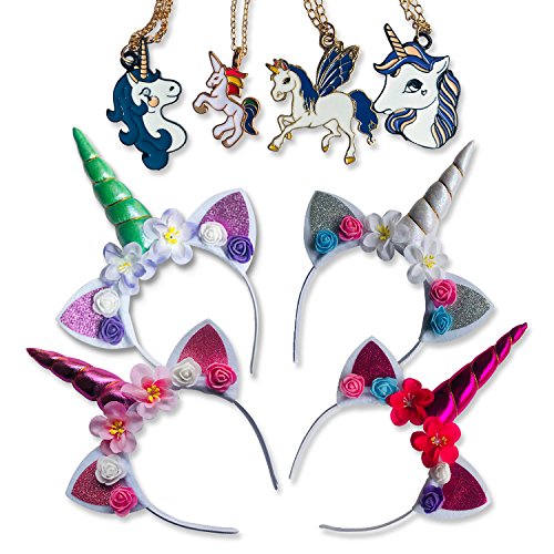 Unicorn Birthday Party Supplies Headband Necklace 8-Pack Exclusive Lightning Deal Costume Dress Up for Girls