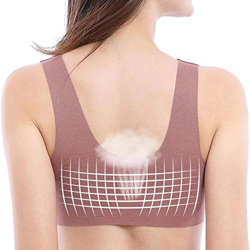 Sleep Bra for Women, Seamless Wireless Stretchy Sports Bra,V Neck Bra Padded Seamless Bralette Straps Sleeping Bra for Women Girls,Instant Cleavage Enhancer Clear Push-up Breast Pads (M, Coffee)