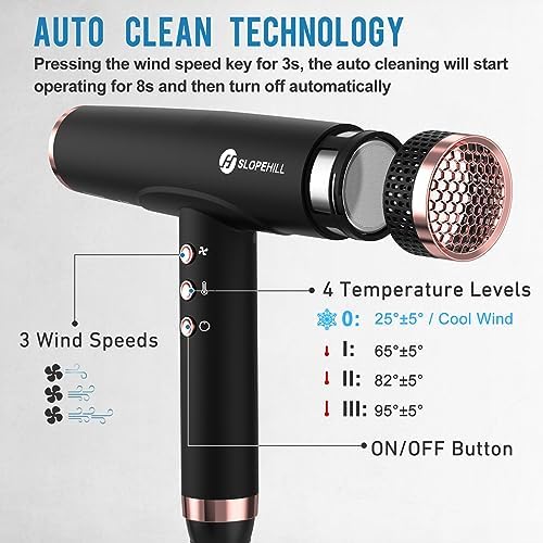 Sèche-cheveux ionique, 110 000 tr/min, moteur sans balais, séchage rapide, avec diffuseur magnétique, faible bruit/technologie biocéramique, pour la maison, les voyages, le salon (noir mat)
