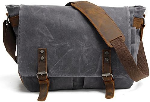 Dslr Camera Bag, Polaroid Camera Case, Mens Wax Canvas Leather Shoulder Messenger Bag for Canon t6/Nikon d3400/Sony a6000 by FireRainbow (Dark Gray+Insert Camera Case)