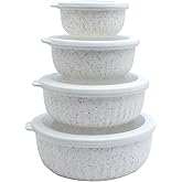 COOK WITH COLOR Prep Bowls with Lids- Wide and Deep Nesting Plastic Small Mixing Bowl Set with Lids, 8 Piece Set - Wide Bowls, Speckled White