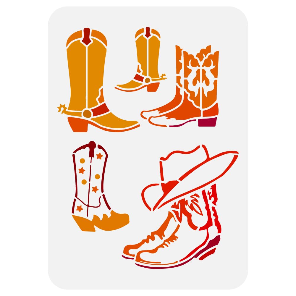 FINGERINSPIRE Cowboy Boots and Hat Painting Stencil 21x29.7cm Western Cowboy Theme Reusable Shoes Spraying Template for DIY Fabric Tile Floor Furniture