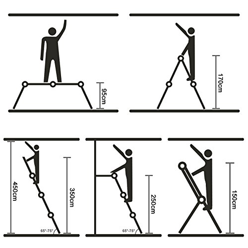 Extension Length 15.5ft (473cm) 330lb Capacity Aluminum Multi Purpose Extension Ladder 4x3 Steps with Safety Locking Hinges Folding Ladders also used as Work Platform - Thumbnail 3