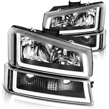 Headlight Assembly for 2003-2006 Chevy Avalanche Silverado 1500 2500 3500/2007 Chevrolet Silverado Classic Pickup Headlamp,Black Housing Clear Lens and Reflector