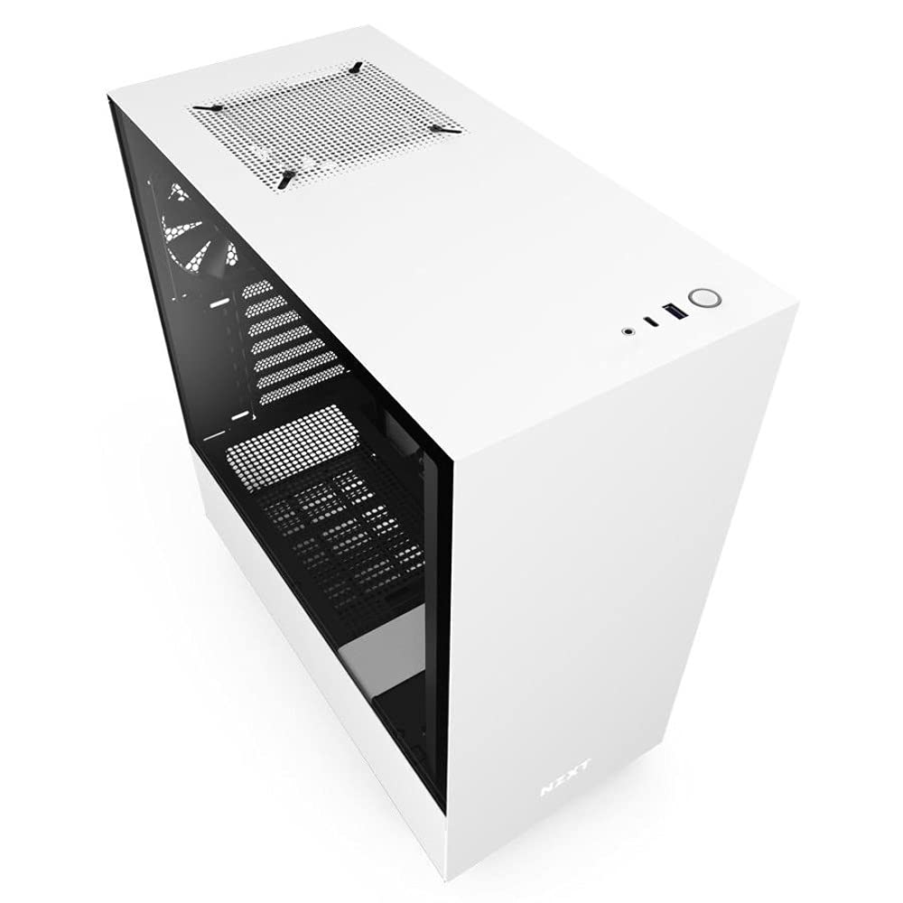 NZXT H510 - Caja compacta para juegos de PC ATX Mid-Tower - Puerto USB tipo C de E/S frontal - Panel lateral de vidrio templado - Sistema de gestión de cables - Preparado para refrigeración por agua - Construcción de acero - Blanco/Negro