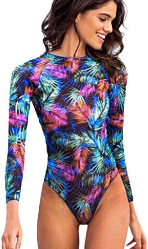 Hurrybuy Women's Fashion Printing Rashguard Long Sleeve Zip UV Protection Print Surfing Swimsuit Swimwear Bathing Suits