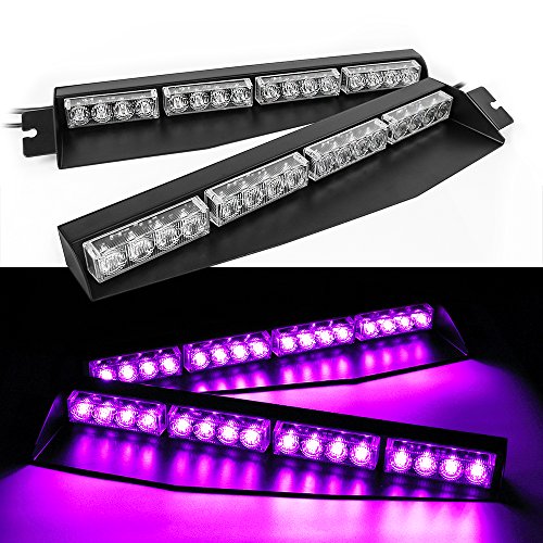 32W LED Lightbar Visor Light Windshield Emergency Strobe Split Mount Deck Dash Lamp (Purple)