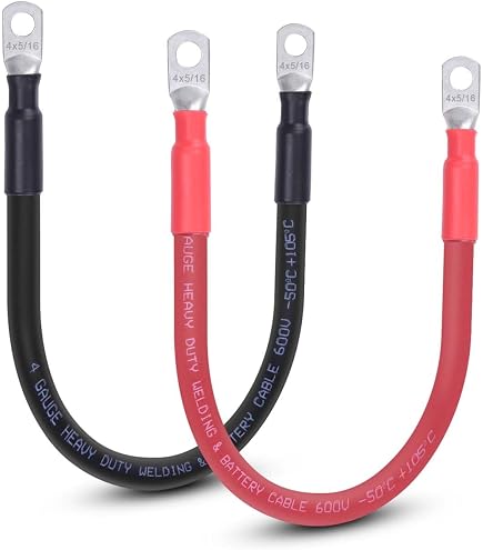 VekAuto Cavo Batteria 6 AWG 165cm In Rame Stagnato | Terminali 5/16" Per Auto, Barca, Camper E Solare | Resistente Da -40°C A +105°C