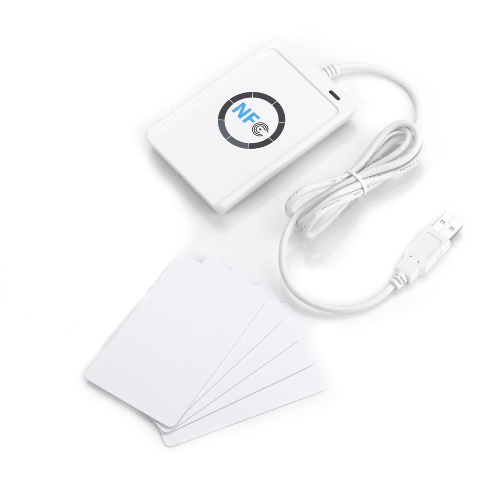 NFC RFID Reader, Contactless Reader Card IC NFC RFID Reader Writer ACR122U ISO 14443A / B + Software for Home Security Office, White