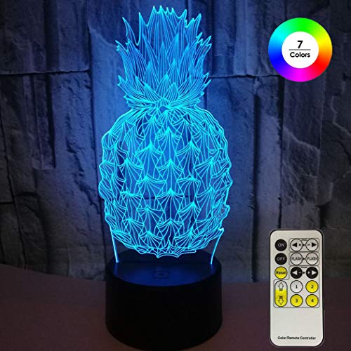 Novelty Pineapple 3D Night Light 7 Colors Changing Nightlight with Smart Touch & Remote Control Opti Novelty Pineapple 3D Night Light 7 Colors Changing Nightlight with Smart Touch & Remote Control Opti