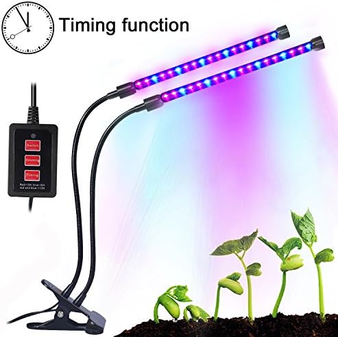 Dual lamp Grow Light Upgraded Timing Function 36 LED 4 Dimmable Levels Grow Lamp Bulbs with Adjustable 360 Degree Gooseneck for Indoor Plants Gardening Plant Growing Hydroponic Greenhouses Office