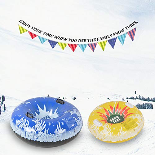 HIWENA Snow Tubes, Inflatable Snow Tubes Family 2 Higher Handles, Heavy Duty Snow Sled Adults Snow Toy Kids, 48 37 Inch Snowflake Snow Tubes (2 Pack)
