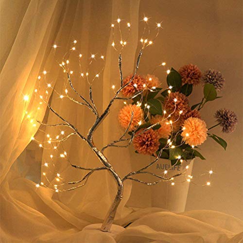 Tree Light Copper Wire Table Lamps,Night Light Fairy Light Spirit Tree Sparkly Night Light Mini Christmas Tree Home Decoration 108 LED Flower Tree Light Desktop DIY Bonsai Tree Lamp