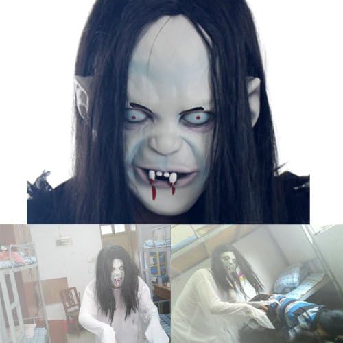 Hot Halloween Toothy Zombie Ghost Mask Scary Emulsion Skin with Hair